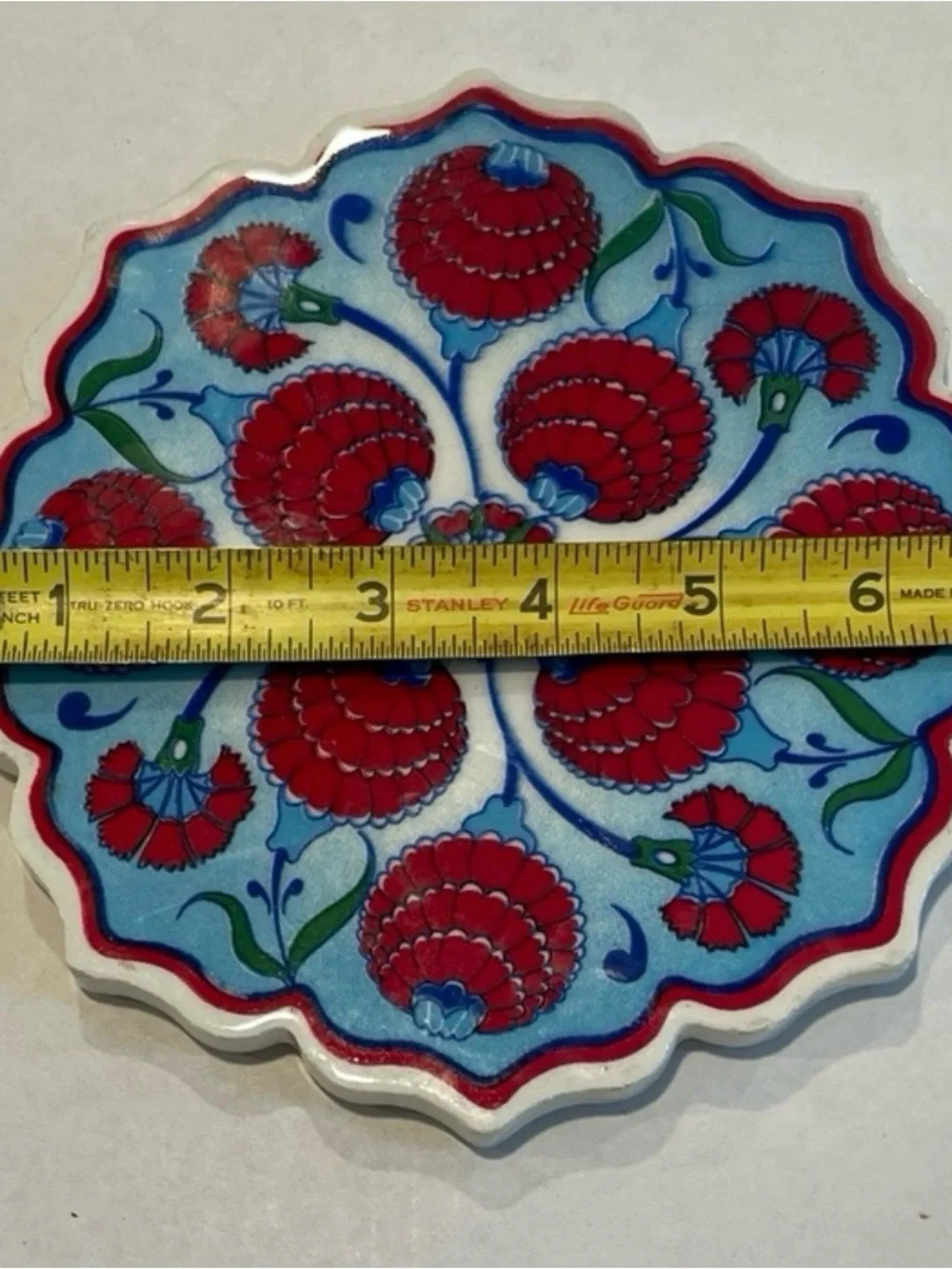 Ceramic Red & Blue Floral Trivet Decor Art Heat Resistant Home  Padded
